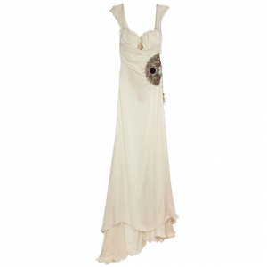 Pre Owned Roberto Cavalli Embellished Ruched Waist Gown M