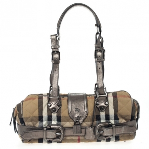 Pre Owned Burberry Metallic Quilted House Check Manor Satchel