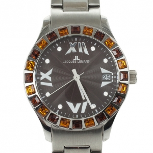 Pre Owned Jacques Lemans 1-517 Stainless Steel Gemstone Quartz Womens Wristwatch 37 MM