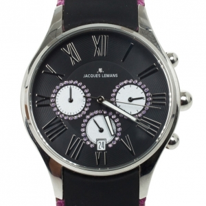 Pre Owned Jacques Lemans Capri 1-1606 SS Leather Chronograph Womens Wristwatch 40 MM