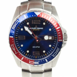 Pre Owned Jacques Lemans Haiti Sports 1-1465C Stainless Steel Quartz Blue Mens Wristwatch 46 MM