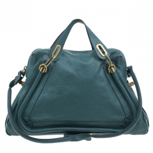 Pre Owned Chloe Sea Blue Leather Large Paraty Bag