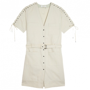 Pre Owned Chloe Denim Cream Criss Cross Sleeve Dress M