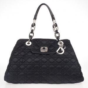 Pre Owned Christian Dior Quilted Black Satin Cannage Charming Lock Satchel