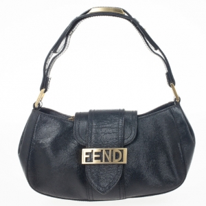 Pre Owned Fendi Black Leather Shoulder Bag 