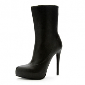 Pre Owned Bottega Veneta Black Leather Platform Mid Calf Boots Size 38