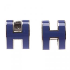 Pre Owned Hermes Pop H Blue Lacquer Earrings