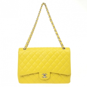 Pre Owned Chanel Yellow Caviar Classic Maxi Flap Bag