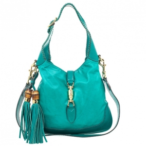 Pre Owned Gucci Turquoise Leather New Jackie Medium Hobo Bag