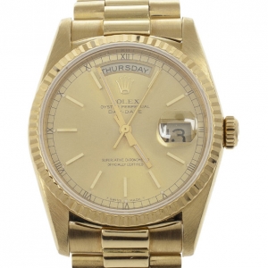 Pre Owned Rolex 18 K Yellow Gold Day Date Unisex Wristwatch 36 MM