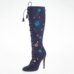 Pre Owned Jimmy Choo Purple Suede Floral Embroidered Colorado Knee Length Boots Size 39 