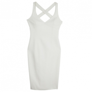 Pre Owned Michael Kors White BodyCon Crossback Sheath Dress S