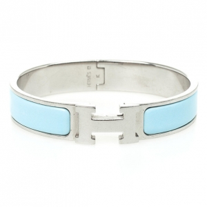 Pre Owned Hermes Clic-Clac H Light Blue Palladium Plated Bracelet PM