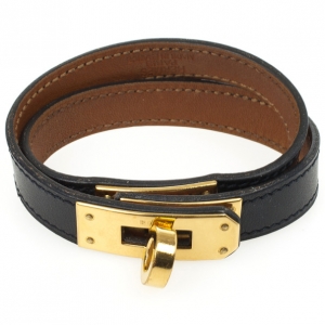 Pre Owned Hermès Black Kelly Double Tour Leather Bracelet
