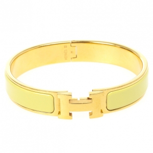 Pre Owned Hermes Clic-Clac H Citron Yellow Enameld Gold Plated Bracelet