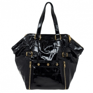 Pre Owned Yves Saint Laurent Black Patent Leather Downtown Tote Bag