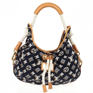 Pre Owned Louis Vuitton Limited Edition Navy Blue Nylon Bulles MM Bag 