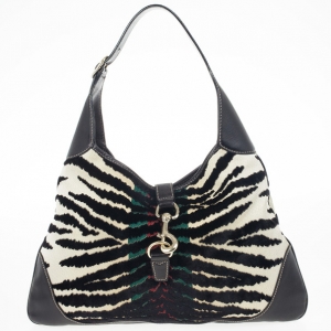 Pre Owned Gucci Zebra Print Web Canvas Jackie O Bouvier Hobo