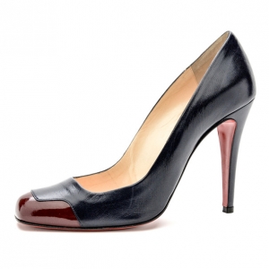 Pre Owned Christian Louboutin Navy &amp; Burgundy Patent Leather Lady Grant Pumps Size 39