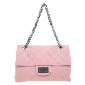 Pre Owned Chanel Rose Denim Quilted  XL Flap Bag