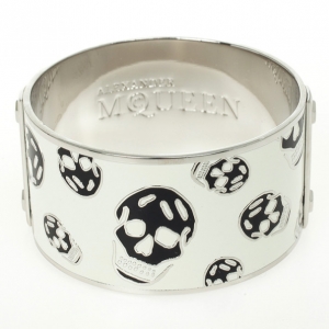 Pre Owned Alexander McQueen Skull Printed White Resin Large Bangle