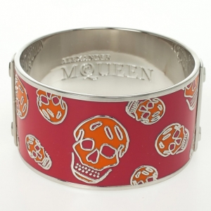 Pre Owned Alexander McQueen Skull Printed Red Resin Large Bangle