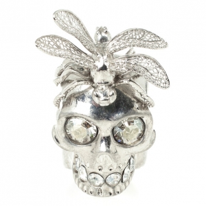 Pre Owned Alexander McQueen Punk Dragonfly Skull Ring 56