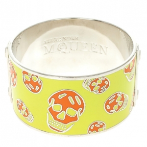 Pre Owned Alexander McQueen Skull Printed Yellow and Orange Resin Large Bangle