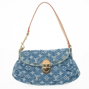 Pre Owned Louis Vuitton Blue Denim Monogram Mini Pleaty Bag