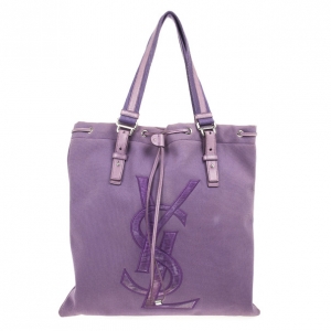 Pre Owned Saint Laurent Paris Purple Canvas Signature Tote