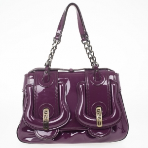Pre Owned Fendi Purple Patent Leather B Bag