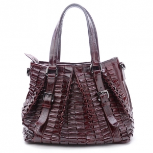 Pre Owned Burberry Burgundy Leather Cartridge Pleat Tote