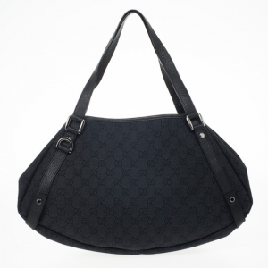 Pre Owned Gucci Black Monogram Abbey Medium Hobo