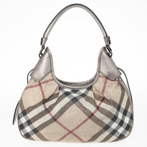 Pre Owned Burberry Embossed Nova Check Coated Canvas Brooklyn Hobo Bag