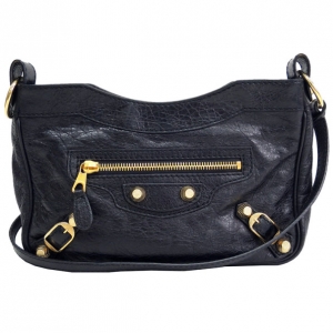 Pre Owned Balenciaga Black Lambskin Giant Hip Shoulder Bag