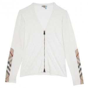 Pre Owned Burberry Check Patch Zip Sweater L