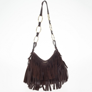 Pre Owned Yves Saint Laurent Brown Boheme Fringe Hobo