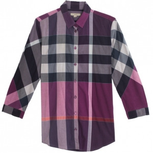 Pre Owned Burberry Brit Purple Exploded Check Woven Shirt S