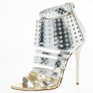 Pre Owned Jimmy Choo Metallic Malika Perforated Leather Sandals Size 38 