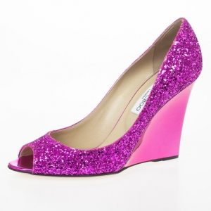 Pre Owned Jimmy Choo Biel Orchid Glitter Fabric Wedge Pumps Size 40