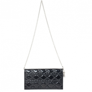 Pre Owned Christian Dior Black Quilted Cannage Patent Leather Lady Dior Clutch Bag