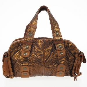 Pre Owned Chloe Metallic Bronze Python Snakeskin Silverado Satchel