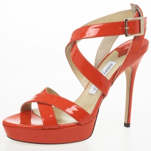 Pre Owned Jimmy Choo Orange Patent Leather Vamp Sandals Size 39 