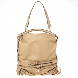 Pre Owned Burberry Beige Leather Medium Gosford Bridle Hobo Bag