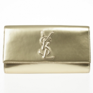 Pre Owned Yves Saint Laurent Gold Patent 'Belle De Jour' Flap Clutch
