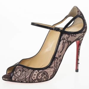 Pre Owned Christian Louboutin Lace 1EN8 Mary Jane Pumps Size 37.5