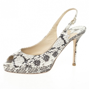 Pre Owned Jimmy Choo Snakeskin Peep Toe Nova Slingback Sandals Size 37