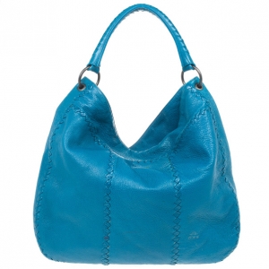 Pre Owned Bottega Veneta Large Turquoise Washed Cervo Leather Hobo