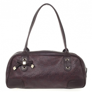Pre Owned Gucci Dark Brown Leather Guccissima Princy Boston Bag