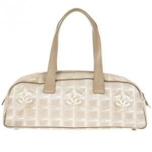 Pre Owned Chanel Beige Nylon CC Logo Travel Line Satchel Bag